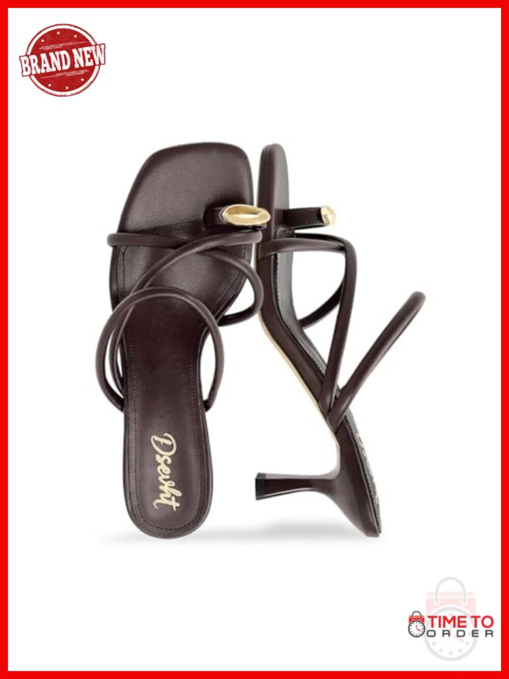 Strappy Kitten Heel Sandals Square Toe Buckle Vegan Leather